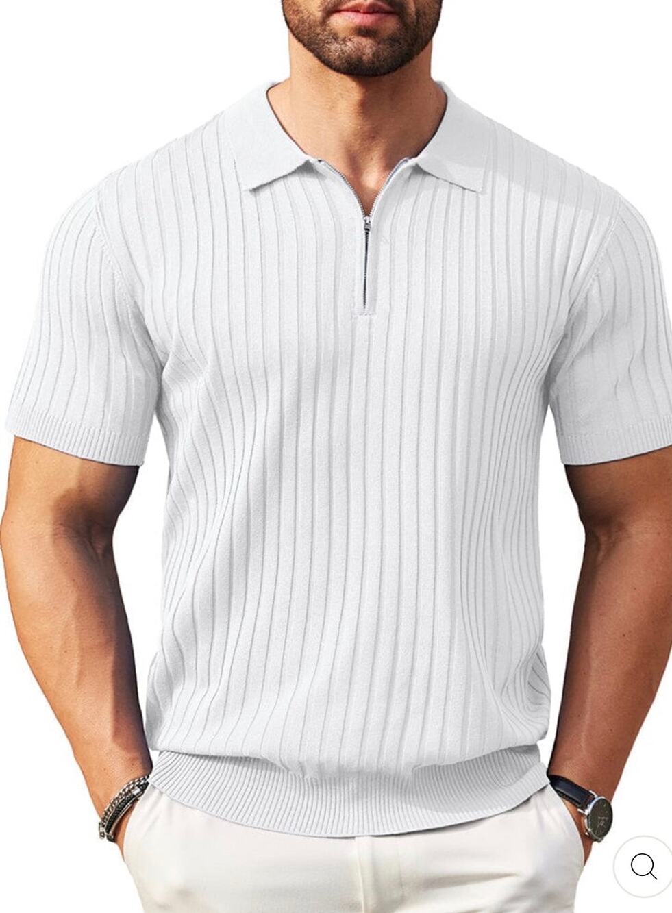 COOFANDY Men Knit Polo Shirt 1/4 Zip Short Sleeve Casual Summer Top Size M